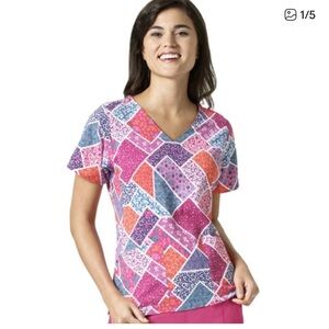 Vera Bradley modern medley Patchwork V-Neck Short Sleeve scrub top size L